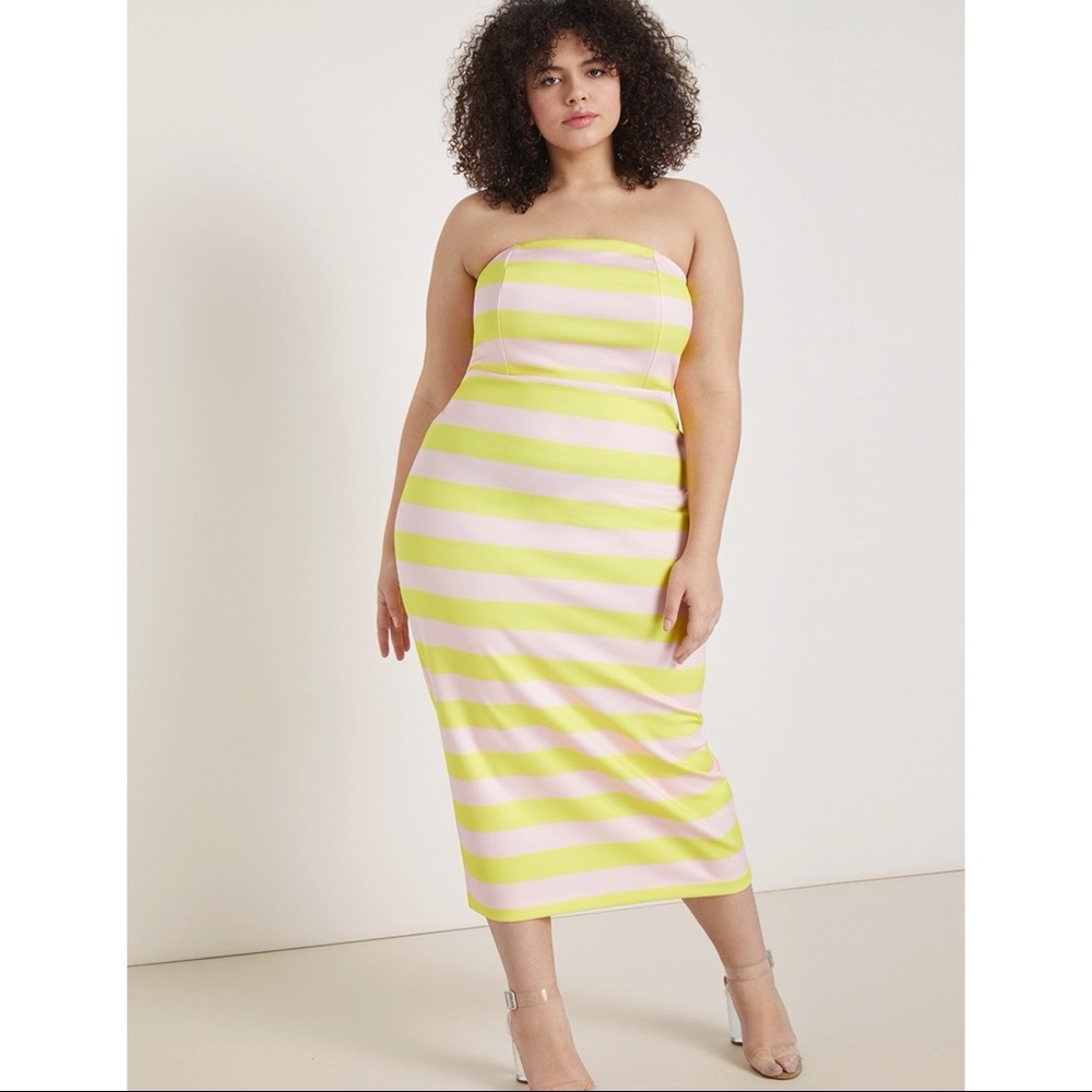 ELOQUII Printed Scuba Strapless Dress with Bow Detail (18)